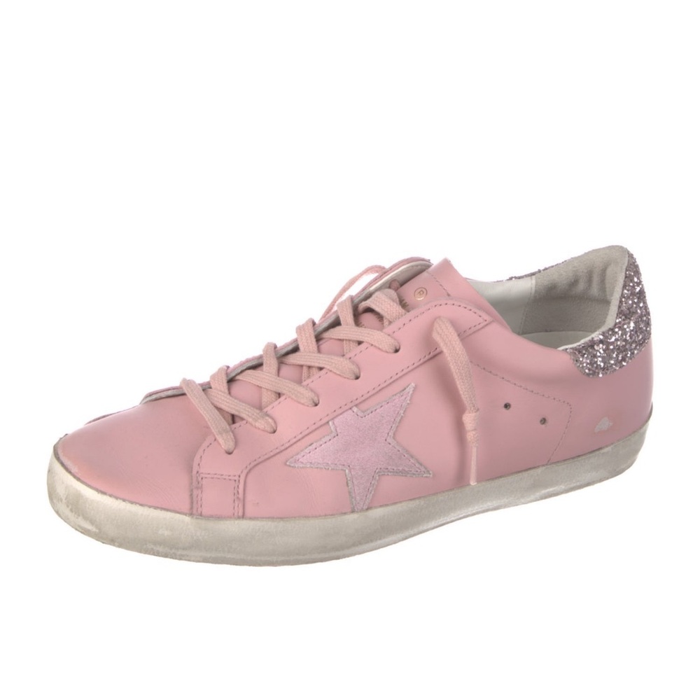 Pink with pink glitter accent Golden Goose.